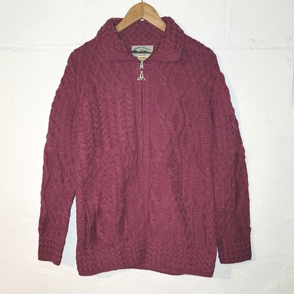 NWOT AranCrafts %100 Merino Wool Zippered Cardigan Sz S